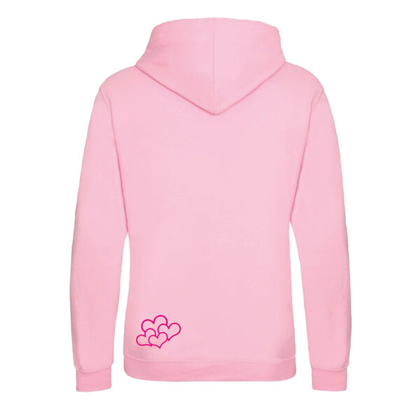 Rückseite Pinker Trueheartlieb-Hoodie mit Pinken Herzen