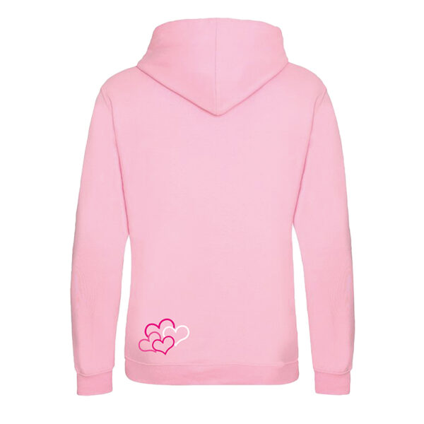 Rückseite Pinker Trueheartlieb-Hoodie mit Pinken und Weißen Herzen