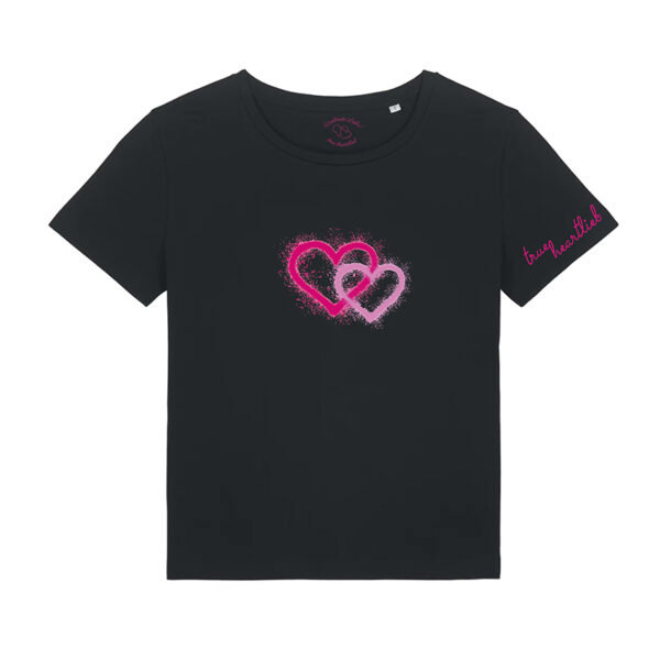 Schwarzes Trueheartlieb-T-Shirt mit Graffitiherzen Motiv