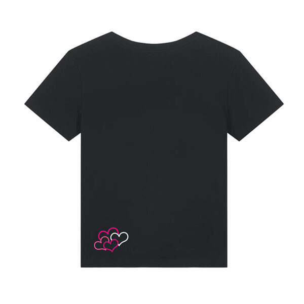 Rückseite Schwarzes Trueheartlieb-T-Shirt mit Herzen