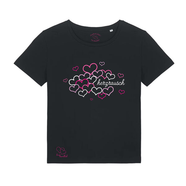 Schwarzes Trueheartlieb-T-Shirt mit "Herzrausch" Motiv