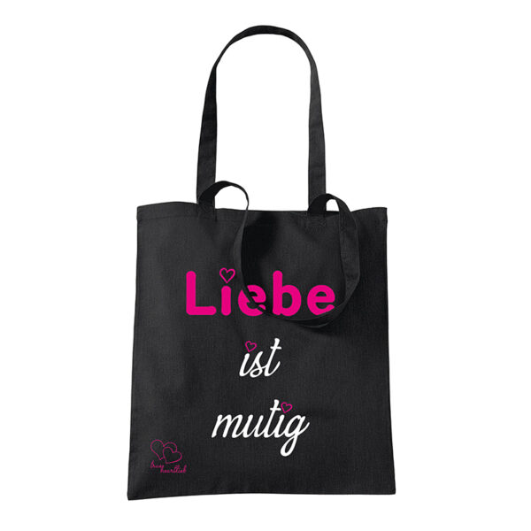 Trueheartlieb tasche in Schwarz mit "Liebe ist Mutig" Motiv